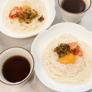 高菜とキムチのアレンジ素麺